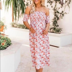 Pink Lily Floral Midi Pink Maternity/Post Maternity Dress